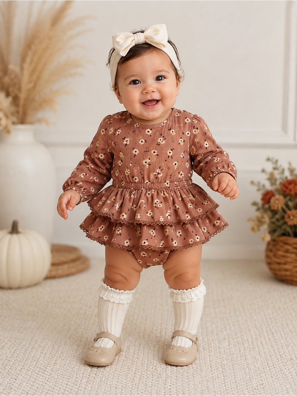 Quincy Mae Organic Rosie Romper Ditsy Clay